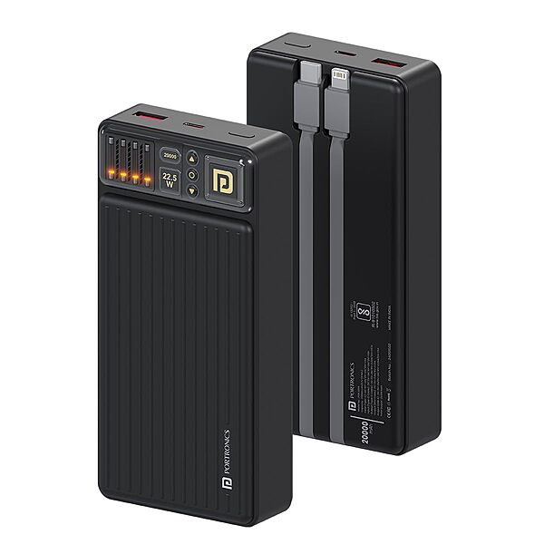 Portronics Luxcell B 20K – 20000mAh Power Bank, 22.5W Output (Black) offers high capacity and fast charging, perfect for on-the-go power needs. Sleek design and reliable performance.