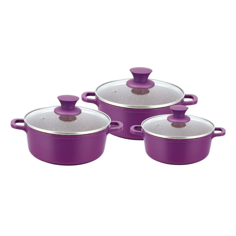 Wonderchef Granite Die-Cast Non-Stick 6-Piece Casserole Set with Lids Purple
