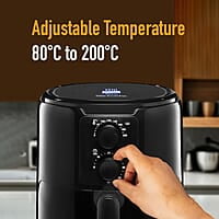 KENT Classic Plus Air Fryer | 1300W Power & 4.2L Capacity | Vapour Steam for Crisp Frying, Grill, Roast, Steam & Bake | Auto Cut-Off | 80% Less Oil | High Temperature & Uniform Heating | Black