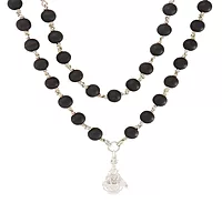 Original Karungali Mala with Silver Ayyappan Pendant β Spiritual Black Wood Mala