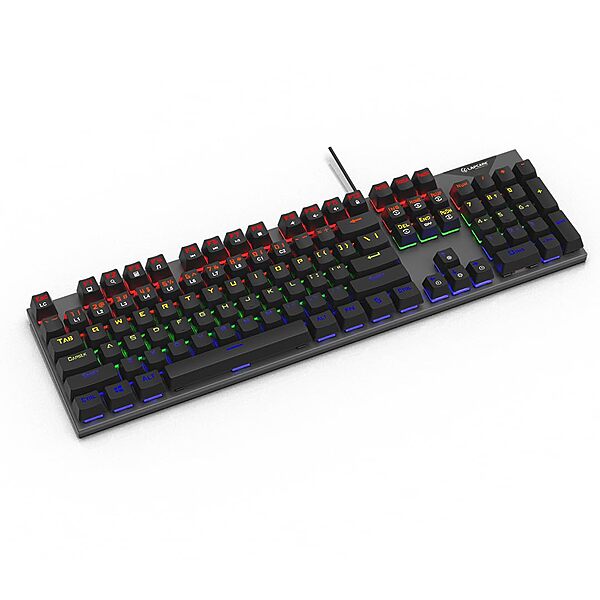 Lapcare Champ LGK‑105 mechanical gaming keyboard: aircraft‑grade metal frame, 50M keystroke life, anti‑ghosting, 7 RGB modes & braided cable.