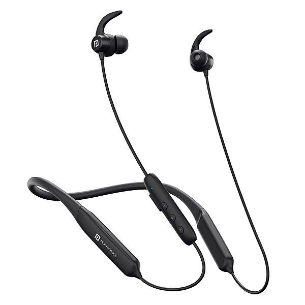 Portronics Harmonics Y1 – Neckband, 40H Playtime, Black, Bluetooth 5.0, IPX4 Water Resistant, Deep Bass, Comfortable Fit, Quick Charge, Ideal for Sports and Daily Use, Lightweight Design.