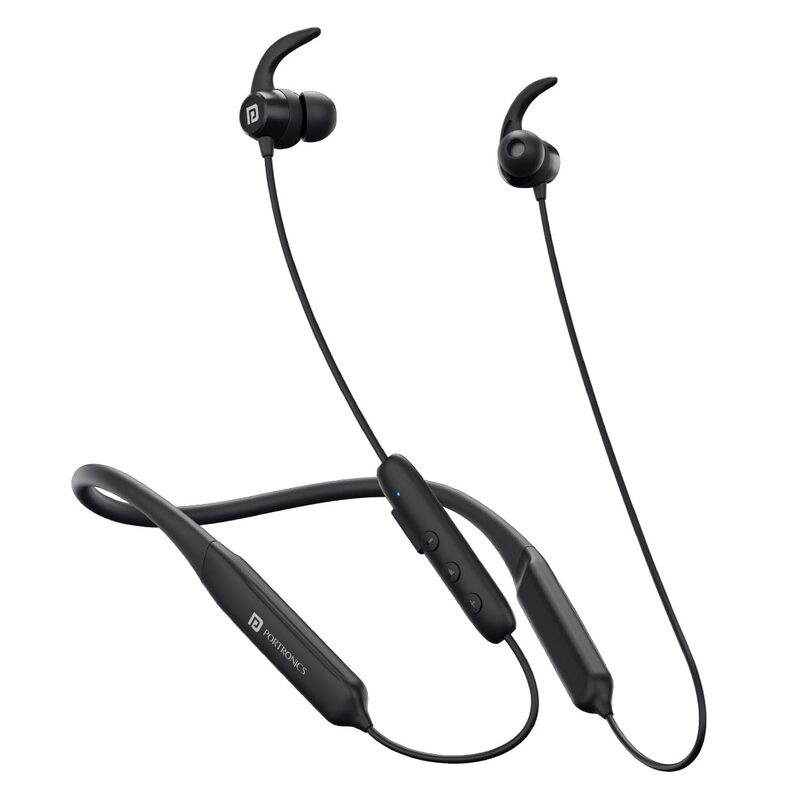 Portronics Harmonics Y1 – Neckband, 40H Playtime, Black, Bluetooth 5.0, IPX4 Water Resistant, Deep Bass, Comfortable Fit, Quick Charge, Ideal for Sports and Daily Use, Lightweight Design.
