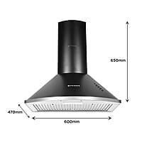 Faber 60 cm 1000 m³/HR Pyramid Kitchen Chimney 240 Watt (HOOD CLASS PRO PB BK LTW 60, Baffle Filters,Black)