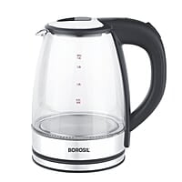 Borosil Electric Glass Kettle, Borosilicate Glass, Extra Long Cord, Dry-boil Protection, 360° Rotating Base, 1.8 L, Transparent