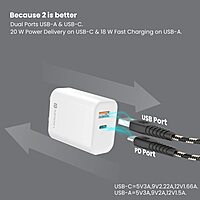 Portronics Adapto 45 20W QC 3.0 & Type-C PD Charger – Fast Charging (5V/3A, 9V/2.22A, 12V/1.67A)