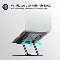 Portronics My Buddy K9 Laptop Stand – Metal Build | Extendable & Rotatable | Black | 1 Year Warranty