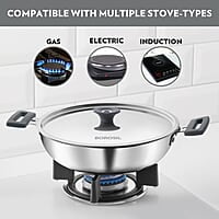 Borosil Cookfresh Tri-ply Stainless Steel Kadhai with Lid, Induction Friendly, 2.5 L, 24 cm Dia