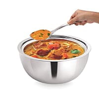 Borosil Insulated Curry Server Bowl, 1.5 L, Stainless Steel, Silver