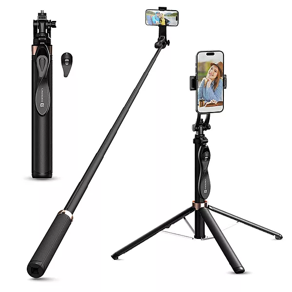 Portronics Lumistick Pro – 360° Smart Selfie Stick: Capture amazing selfies with 360° rotation, Bluetooth, and built-in LED light.