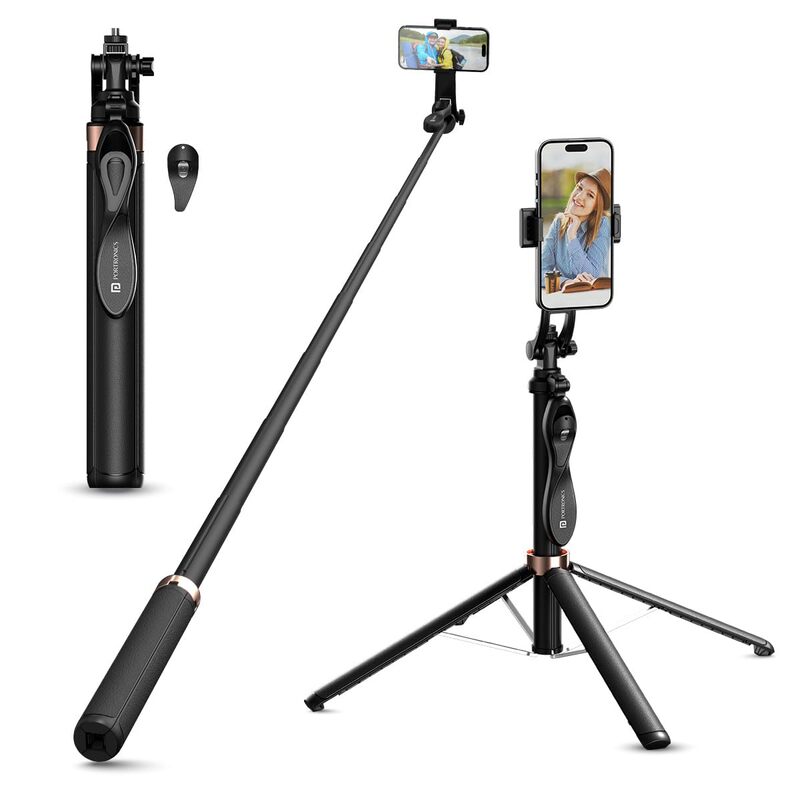 Portronics LumiStick PRO – Quadpod + Stick with Mount for Mobile & Camera | Remote | Black