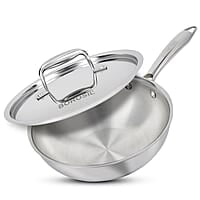 Borosil 1.75 L Cookfresh Tri-ply Stainless Steel Wok with Lid | 20 Cm Kadhai for Deep Fry