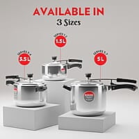 Borosil Triply Induction Base Inner Lid Stainless Steel Pressure Cooker, 1.5 L
