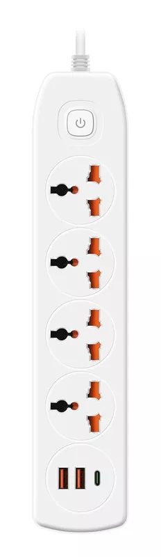 HAMMOK HALO 4+4 Power Strip features 4 AC outlets and 4 USB ports, each with individual switches for easy control. Ideal for home or office use, it ensures safety and convenience in power management.