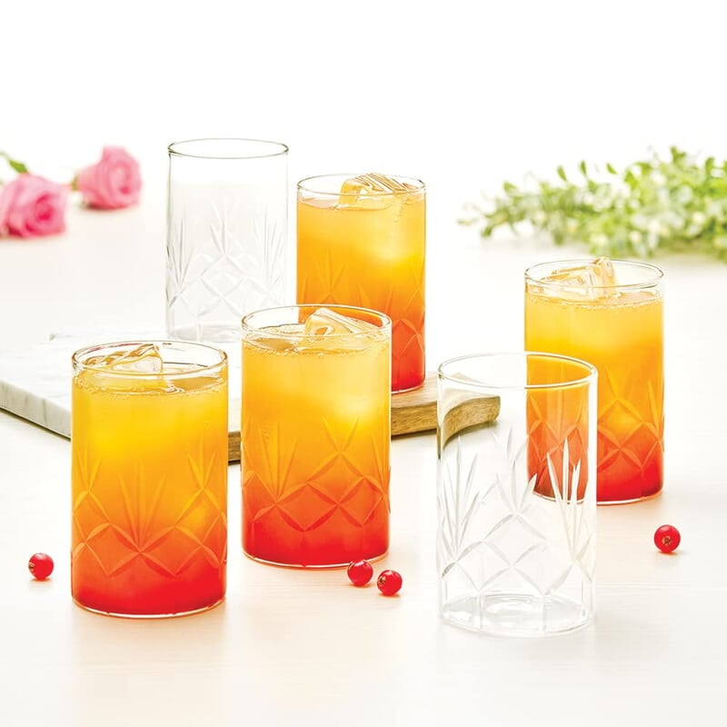 Borosil 350 ml Set of 6 pcs Meadow Vision Transparent Drinking Glass | Borosilicate Glass Tumblers for Water, Cold Drinks, Juice| Flame Proof, Microwave & Dishwasher Safe | for Daily use & Gifting