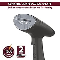 Borosil Handheld Digital Garment Steamer, Horizontal & Vertical Use, 1600W Fast Heating, Steam Nozzle, 200 ml Water Tank, Detachable Fabric Brush, Lint Brush, for Silk, Nylon, Rayon, Wool, Cotton