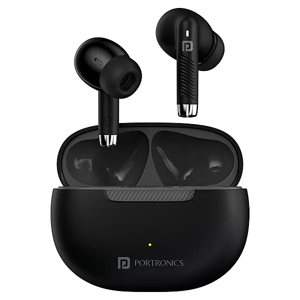 Portronics Harmonics Twins 32 TWS Earbuds – In‑Ear | Bluetooth 5.4 | HD Mic | Up to 30 Hr Playback | Touch Control | Low Latency | IPX5 Water Resistant | Type‑C Fast Charging (White)