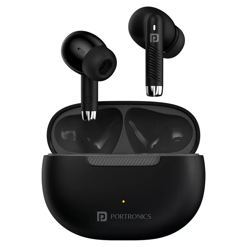 Portronics Harmonics Twins 32 TWS Earbuds – In‑Ear | Bluetooth 5.4 | HD Mic | Up to 30 Hr Playback | Touch Control | Low Latency | IPX5 Water Resistant | Type‑C Fast Charging (White)
