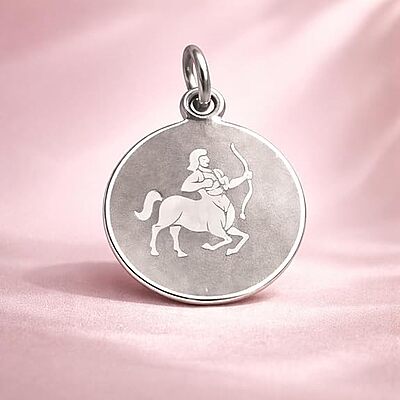 925 Sterling Silver Sagittarius Zodiac Pendant for Men & Women | Archer Astrology Charm Necklace | Round Engraved Horoscope Jewelry