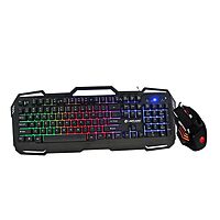 Lapcare LGC‑222 Fighter Champ combo: LED membrane keyboard (50 M keystrokes) + ergonomic 7-button mouse (up to 3600 DPI, 603EP sensor, braided cable).