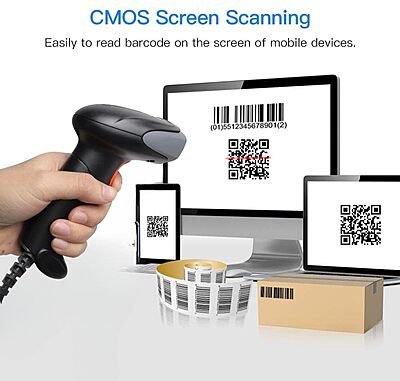 Atpos at 2200D 2D Barcode QR Scanner Wired | USB Wired | Billing for Retail Stores, Warehouse | Plug and Play (2D+1D Wired)