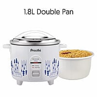 Preethi Glitter Electric Cooker, 1.8 Liters with Double Pan - White & Blue