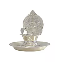 Sterling Silver Kamakshi Diya with Plate | Lakshmi Deepak for Home Temple & Pooja Gift.