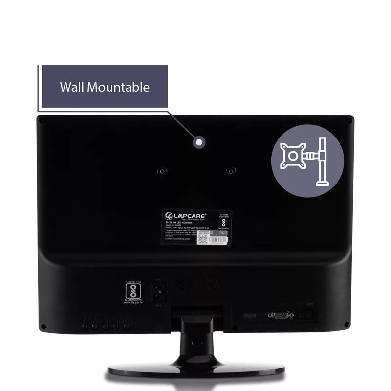 LapCare LM154H: 15.4″ HD (1280×800) LED display, 5 ms response, 60 Hz, VGA + HDMI ports, 250 cd/m² brightness, power‑saving, wall‑mountable.