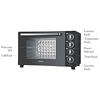 Borosil Prima 60 L Oven Toaster & Grill, Motorised Rotisserie & Convection Heating, 12 Heating Modes, Black