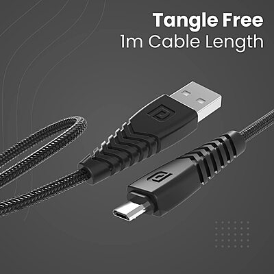 Portronics Konnect B Micro USB Cable 3A Fast Charging Data Sync Nylon Braided Black