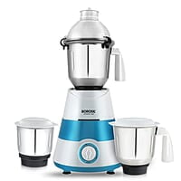 Borosil Supermax Mixer Grinder, For Wet/Dry Mixing & Grinding, 750 Watts, 3 Stainless Steel Jars(1.5 L Blending Jar, 1 L Dry/Wet Grinder, 400 ml Chutney Jar), Mixie For Kitchen, Blue