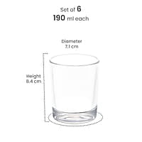 Treo by Milton Embassy Cool Glass Tumbler, Set of 6, 190 ml Each, Transparent |Serve Juices | Cold Drinks | Water | Cocktails | Mixed Drinks
