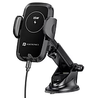 Portronics Charge Clamp 2 Mobile Holder – Wireless Charging | 15W Output | Black | 1 Year Warranty