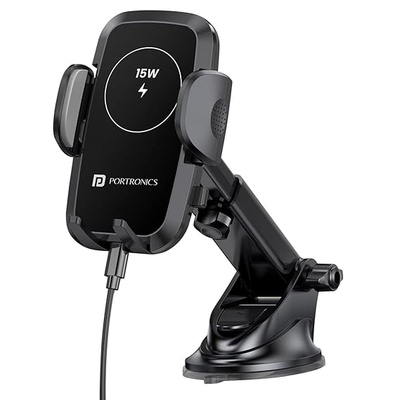 Portronics Charge Clamp 2 Mobile Holder with Wireless Charging with 15W Wireless Output, 360° Rotation, 270° Adjustable Angles, LED Display, Type C Charging Port, 1M Type C Cable(Black) Portronics Charge Clamp 2 Mobile Holder with Wireless Charging with 15W Wireless Output, 360° Rotation, 270° Adjustable Angles, LED Display, Type C Charging Port, 1M Type C Cable(Black)
