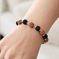 925 Sterling Silver Handmade Tied Rudraksha and Karungali Bracelet