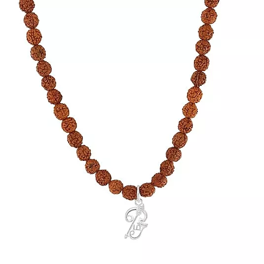 Rudraksha Mala with Silver Om Pendant