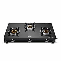 Preethi Valentino Glass top 3 Burner Gas Stove, Manual Ignition, Black ISI Approved