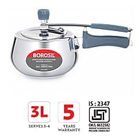 Borosil Pronto Edge Induction Base Inner Lid Stainless Steel Pressure Cooker, 3 L