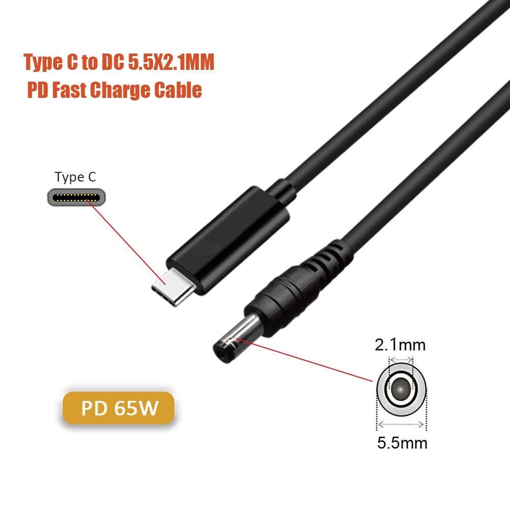 Type‑C to DC Power Cable ,Flexible Fast Charging Cord for Laptop ,Computer (Black) Type‑C to DC Power Cable ,Flexible Fast Charging Cord for Laptop ,Computer (Black)