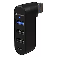 Portronics MPort Spin Black – 4-in-1 USB Hub, Type-C. Compact design, 4 ports for seamless connectivity. Ideal for laptops and devices. Fast data transfer and charging capabilities.