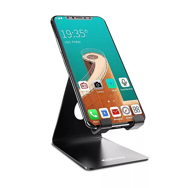 Portronics MODESK Universal Mobile Holder Stand – Metal Body | Lightweight | Black
