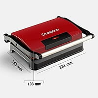 Crompton QuickServe 2 Slice Panini Maker with Floating Hinges 700W Sandwich Maker Golden Food Grade Non-Stick Coating Plates Sandwich Maker