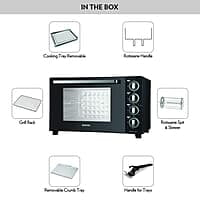 Borosil Prima 60 L Oven Toaster & Grill, Motorised Rotisserie & Convection Heating, 12 Heating Modes, Black