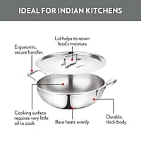 Borosil Cookfresh Triply Stainless Steel 3.6 L (26 Cm) Kadhai with Steel Handle| SS304 Food Grade Steel