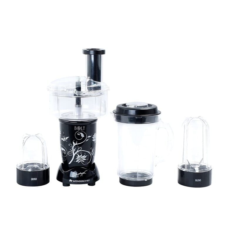 Wonderchef Nutri-blend BOLT Food Processor & Atta Kneader 600W  22000 RPM 4 unbreakable jars Black