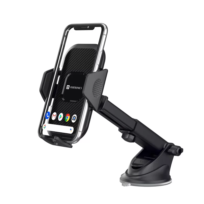Portronics Clamp M Car Mobile Holder – 360° Rotation | Black | 1 Year Warranty