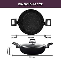 Borosil Granito Non-Stick Kadhai with Glass Lid, Induction Friendly, Granite Finish, PFOA-Free, 28 cm Diameter