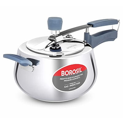 Borosil Pronto Edge Induction Base Inner Lid Stainless Steel Pressure Cooker, 5 L