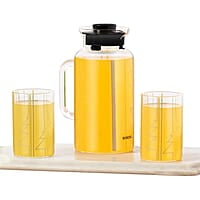 Borosil Artisan Series Sintra 1000ml Multipurpose Jug with 2 pc Medium (295 ml) Glass Set | 100% Borosilicate, Fridge & Freezer, Dishwasher Safe | Glass Jug with Tumbler | Transparent
