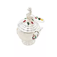 Silver Peacock Kumkum chimizh/Holder